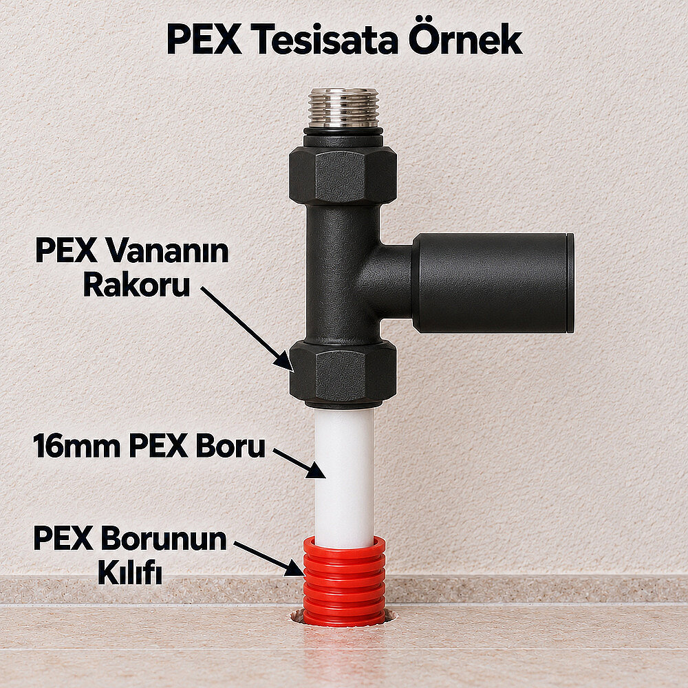 Radiator Valve 1/2'' Black Straight Pex (Metal Head 16x2 Connection) - 2