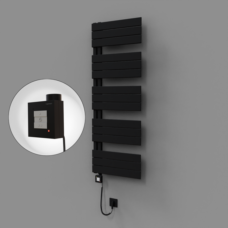 Sirius Dekoratif Elektrikli Havlupan 500x1400 Siyah (KTX1 Termostat) 600W Spiral Kablolu 