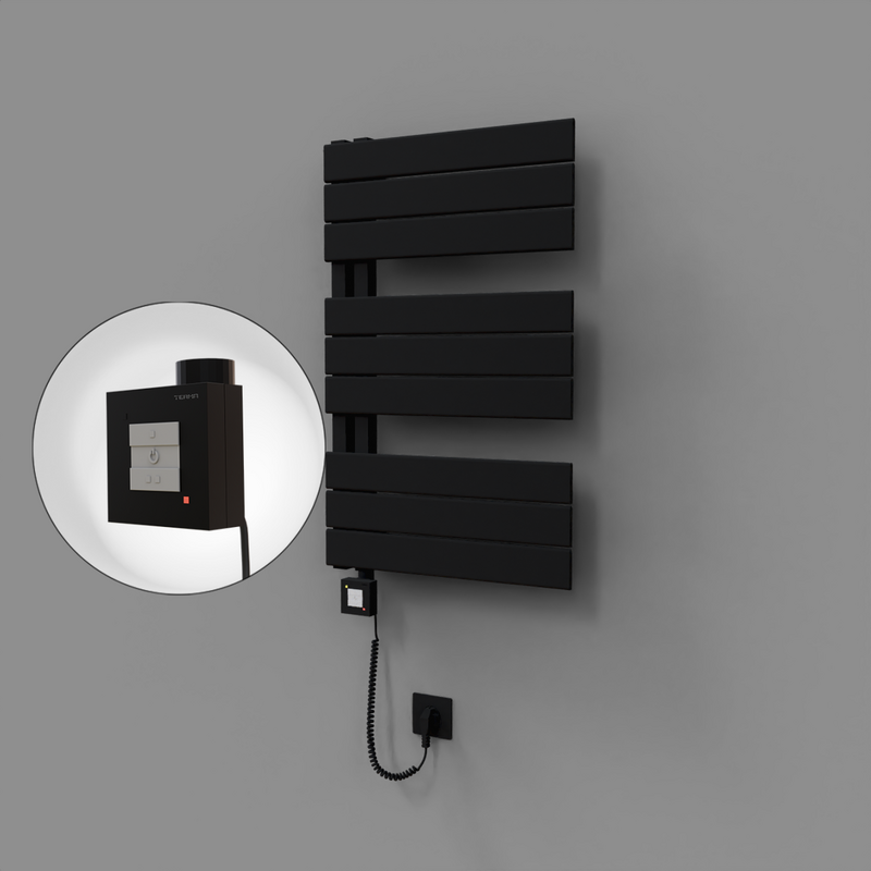 Sirius Dekoratif Elektrikli Havlupan 500x800 Siyah (KTX1 Termostat) 300W Spiral Kablolu 