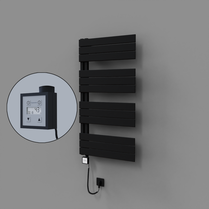 Sirius Dekoratif Elektrikli Havlupan 600x1150 Siyah (KTX3 Termostat) 600W Spiral Kablolu 