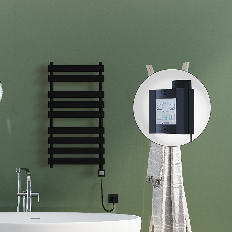 Tahiti Electric Towel Warmer 500x1300 Matte Black Ktx4 600 W (Spiral Cable)