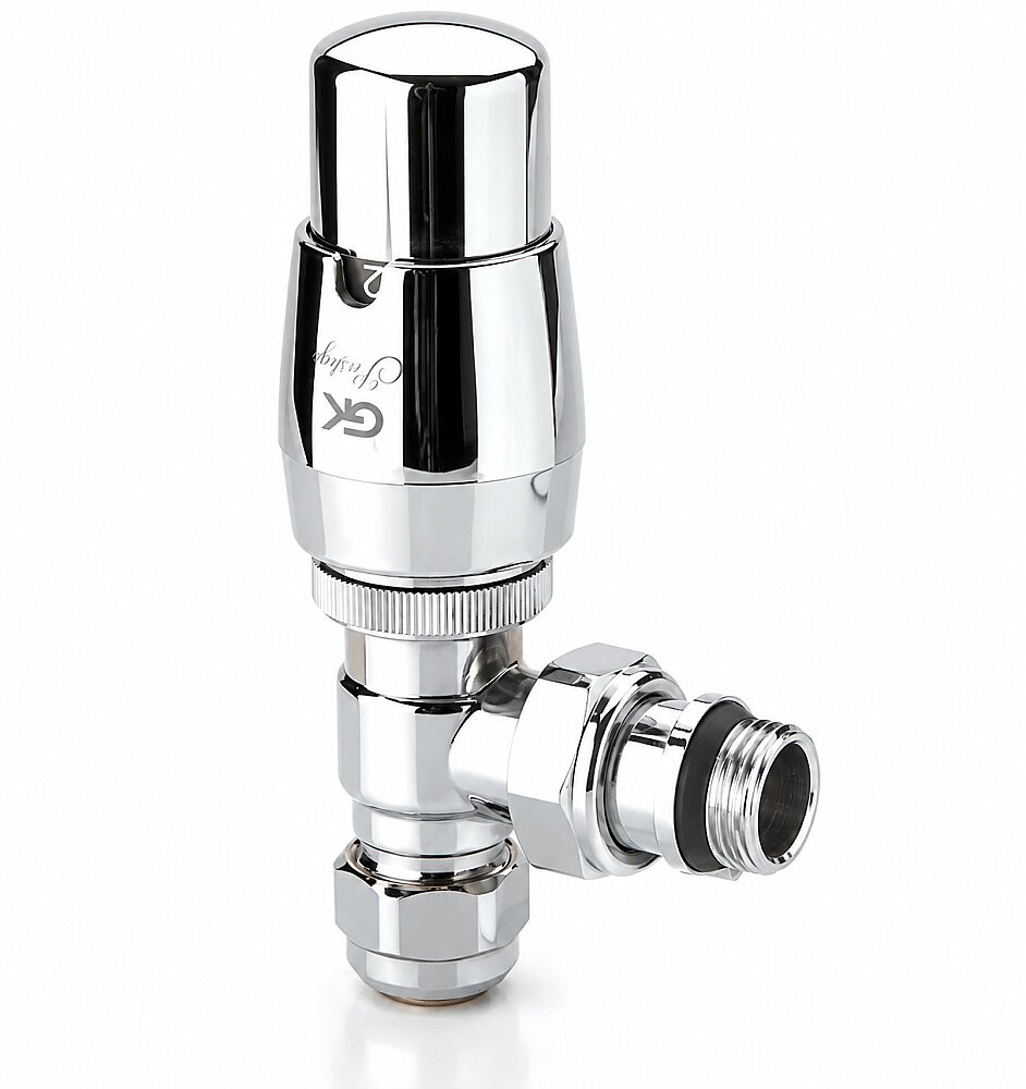 Termostatik Radyatör Vanası 1/2'' Krom Köşe (16*2mm Boru Bağl.Rakorlu) - 1