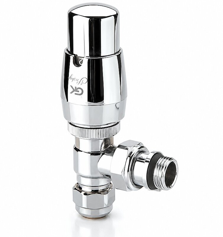 Termostatik Radyatör Vanası 1/2'' Krom Köşe (17*2mm Boru Bağl.Rakorlu)