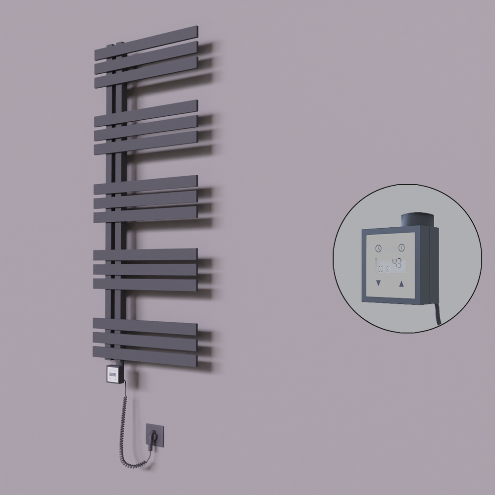 Thames Dekoratif Elektrikli Havlupan 600x1200 Koyu Antrasit (KTX3 Termostat) 600W Spiral Kablolu - 1