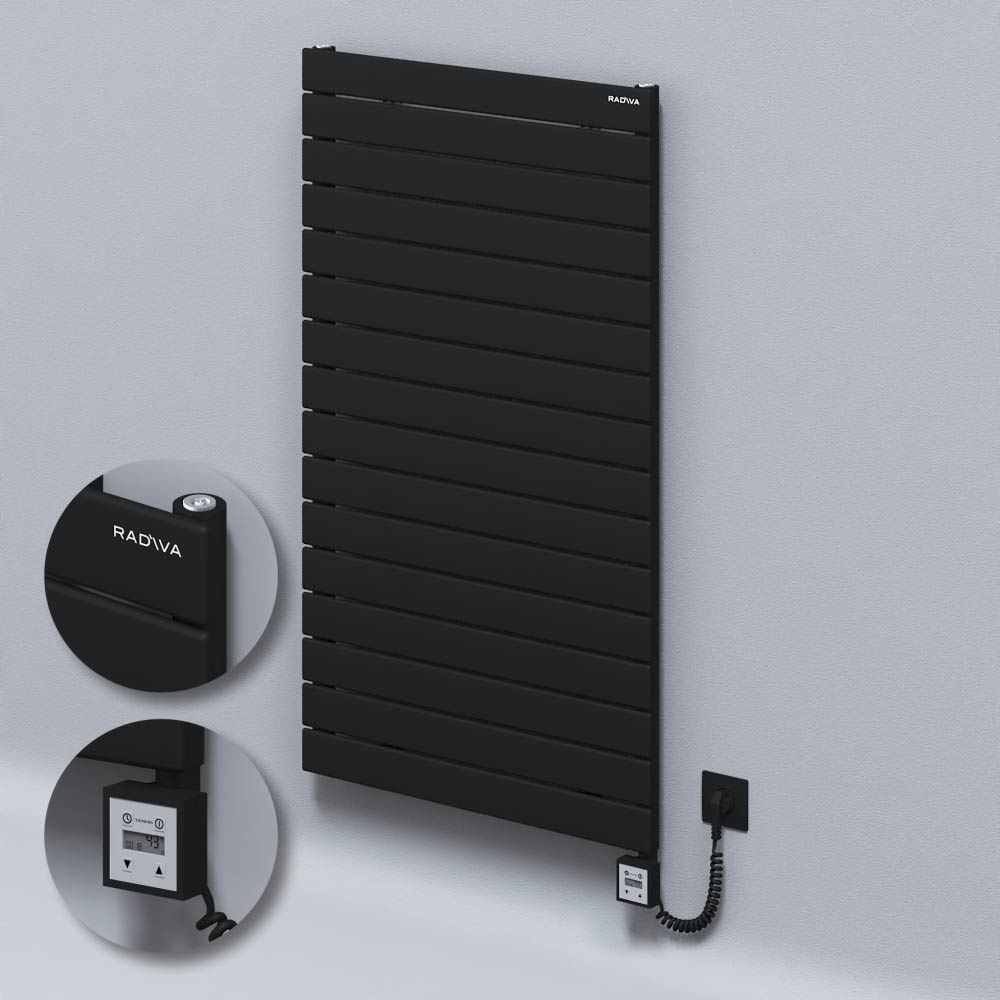 Tip 10H Elektrikli Çelik Dekoratif Radyatör 1180x700 Siyah (KTX3 Termostat) 1000W Spiral Kablolu - 1