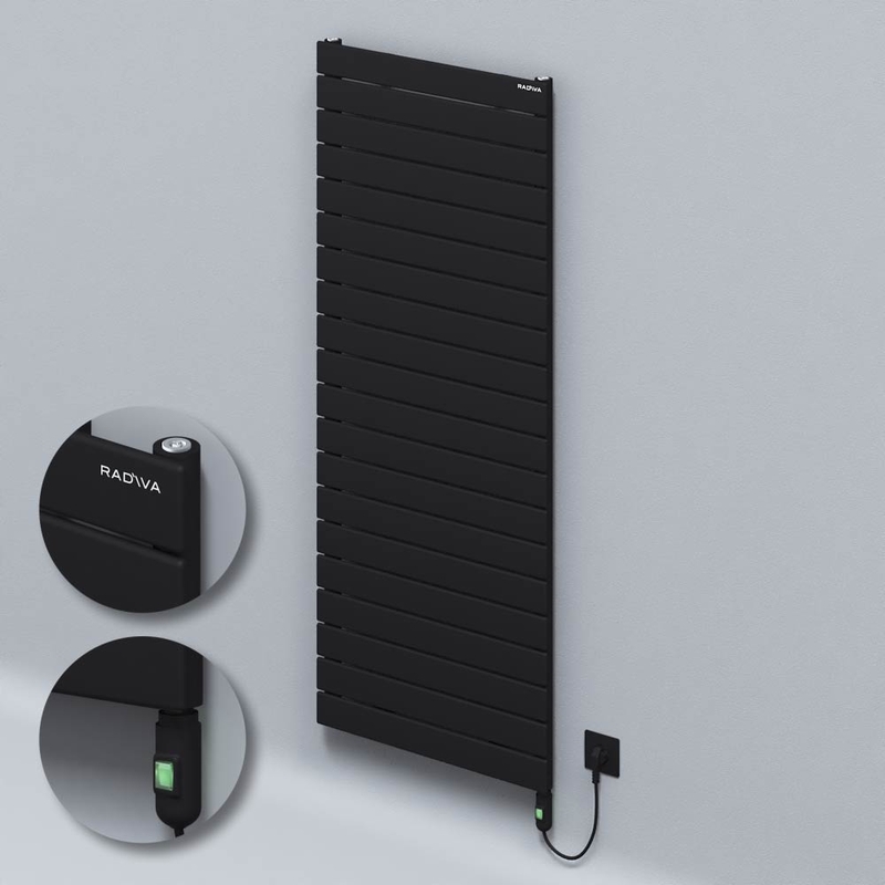 Tip 10H Elektrikli Çelik Dekoratif Radyatör 1476x600 Siyah (On/Off Düğmeli) 900W 
