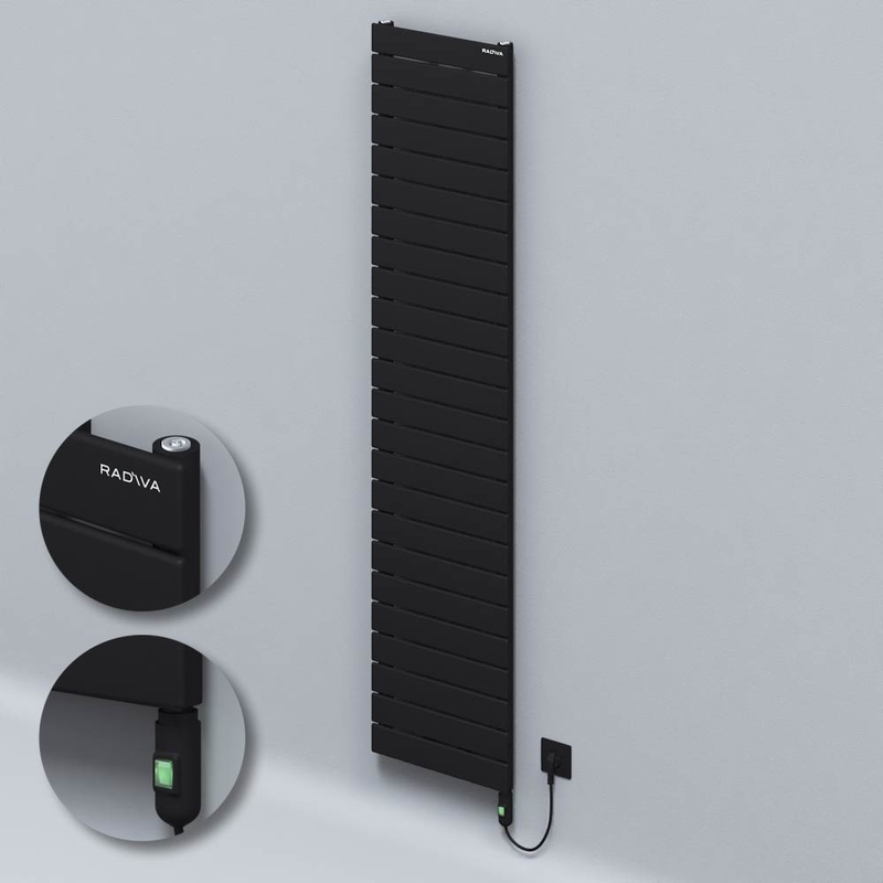 Tip 10H Elektrikli Çelik Dekoratif Radyatör 1772x400 Siyah (On/Off Düğmeli) 900W 