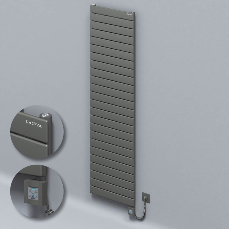 Tip 10H Elektrikli Çelik Dekoratif Radyatör 1772x500 Antrasit (KTX4 Termostat) 1000W Spiral Kablolu