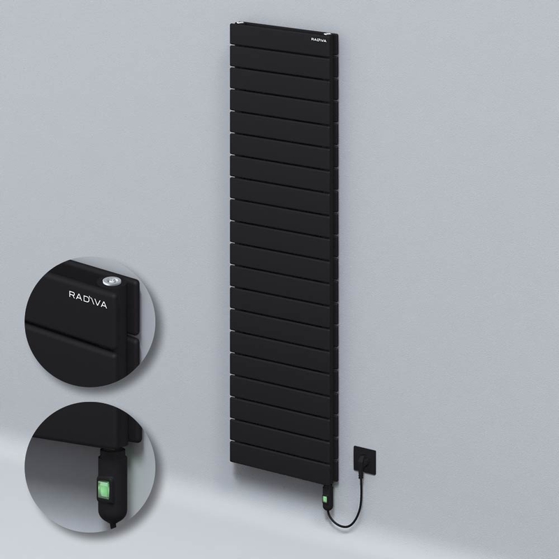 Tip 20H Elektrikli Çelik Dekoratif Radyatör 1476x400 Siyah (On/Off Düğmeli) 900W 