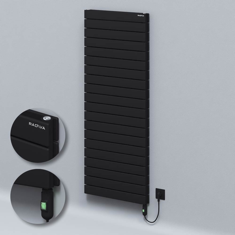 Tip 20H Elektrikli Çelik Dekoratif Radyatör 1476x600 Siyah (On/Off Düğmeli) 1500W 