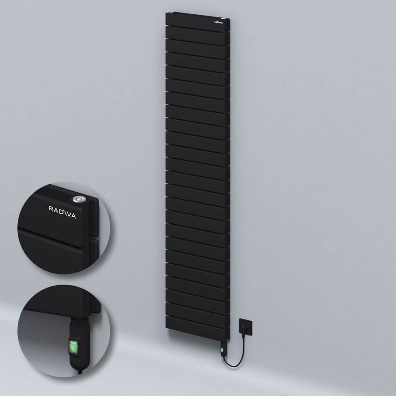 Tip 20H Elektrikli Çelik Dekoratif Radyatör 1772x400 Siyah (On/Off Düğmeli) 1200W 