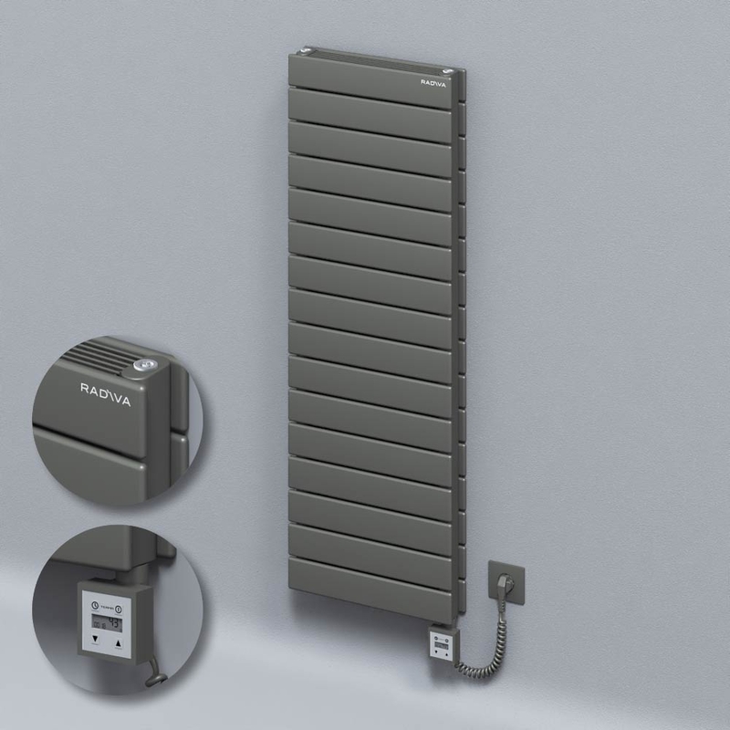 Tip 21H Elektrikli Çelik Dekoratif Radyatör 1180x400 Antrasit (KTX3 Termostat) 1000W Spiral Kablolu 