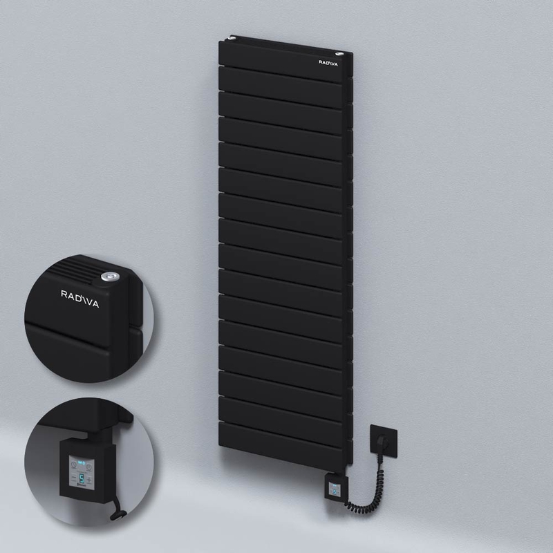 Tip 21H Elektrikli Çelik Dekoratif Radyatör 1180x400 Siyah (KTX4 Termostat) 1000W Spiral Kablolu 
