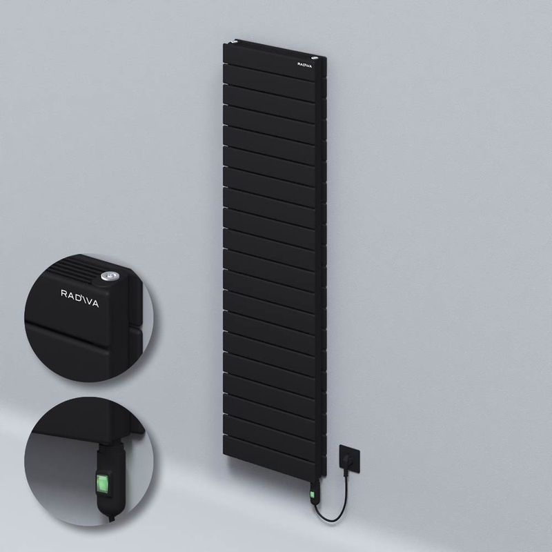 Tip 21H Elektrikli Çelik Dekoratif Radyatör 1476x400 Siyah (On/Off Düğmeli) 1200W 