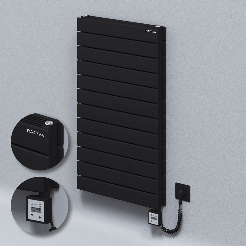 Tip 21H Elektrikli Çelik Dekoratif Radyatör 884x500 Siyah (KTX3 Termostat) 1000W Spiral Kablolu 