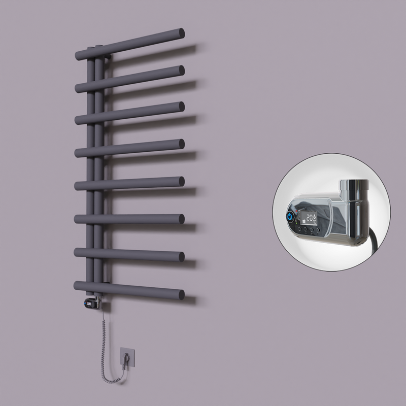 Tuna Dekoratif Elektrikli Havlupan 600x1150 Koyu Antrasit (Thesis Termostat) 600W 
