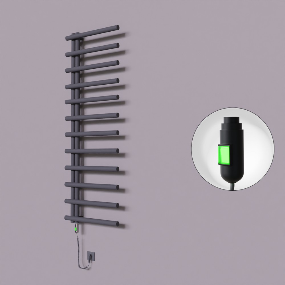 Tuna Dekoratif Elektrikli Havlupan 600x1750 Koyu Antrasit (On/Off Düğmeli) 900W - 1