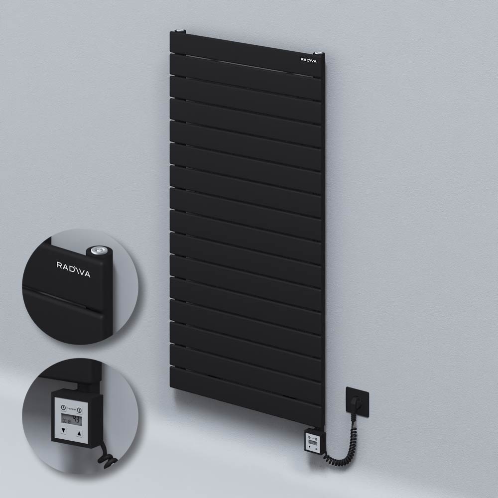 Type 10H Electric Steel Decorative Radiator 1180x600 Black (KTX3 Thermostat) 1000W Spiral Cable - 1