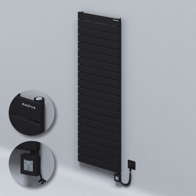 Type 10H Electric Steel Decorative Radiator 1476x500 Black (KTX4 Thermostat) 1000W Spiral Cable 