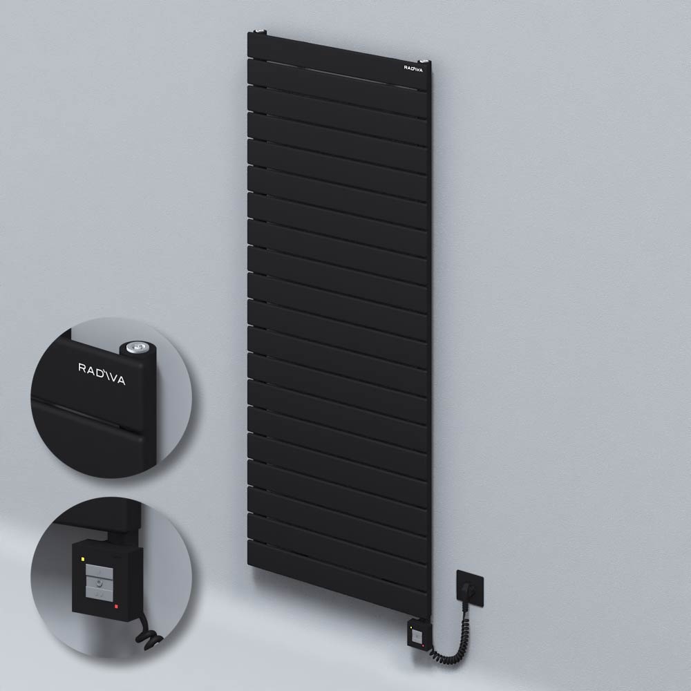 Type 10H Electric Steel Decorative Radiator 1476x600 Black (KTX1 Thermostat) 1000W Spiral Cable - 1