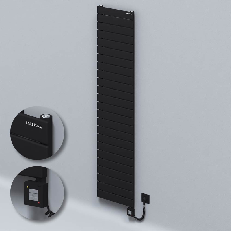 Type 10H Electric Steel Decorative Radiator 1772x400 Black (KTX1 Thermostat) 1000W Spiral Cable 