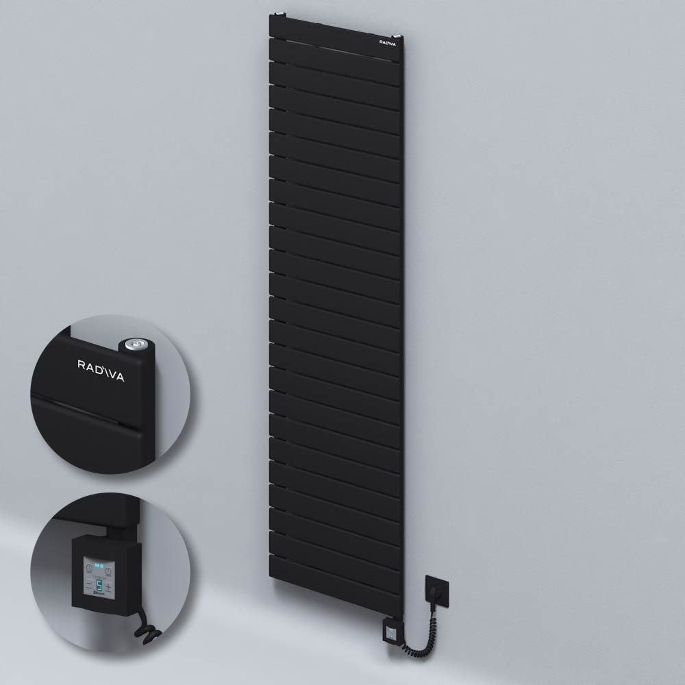 Type 10H Electric Steel Decorative Radiator 1772x500 Black (KTX4 Thermostat) 1000W Spiral Cable - 1