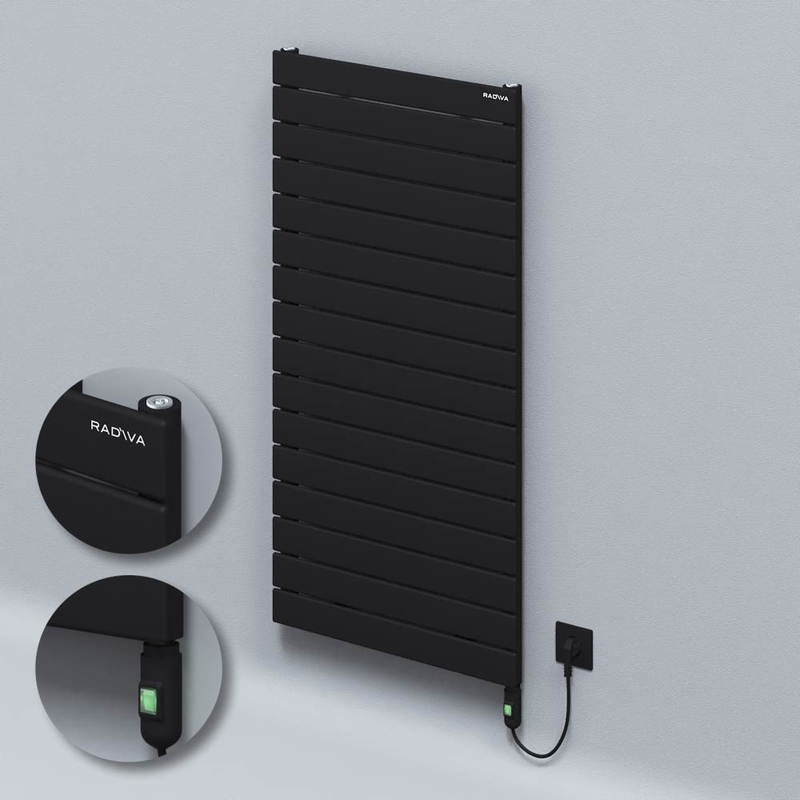 Type 10H Electric Steel Radiateur Décoratif 1180x600 Noir (Bouton Marche/Arrêt) 900W 
