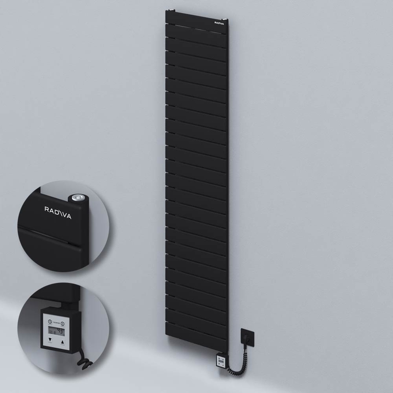 Type 10H Electric Steel Radiateur Décoratif 1772x400 Noir (KTX3 Thermostat) 1000W Câble spiralé