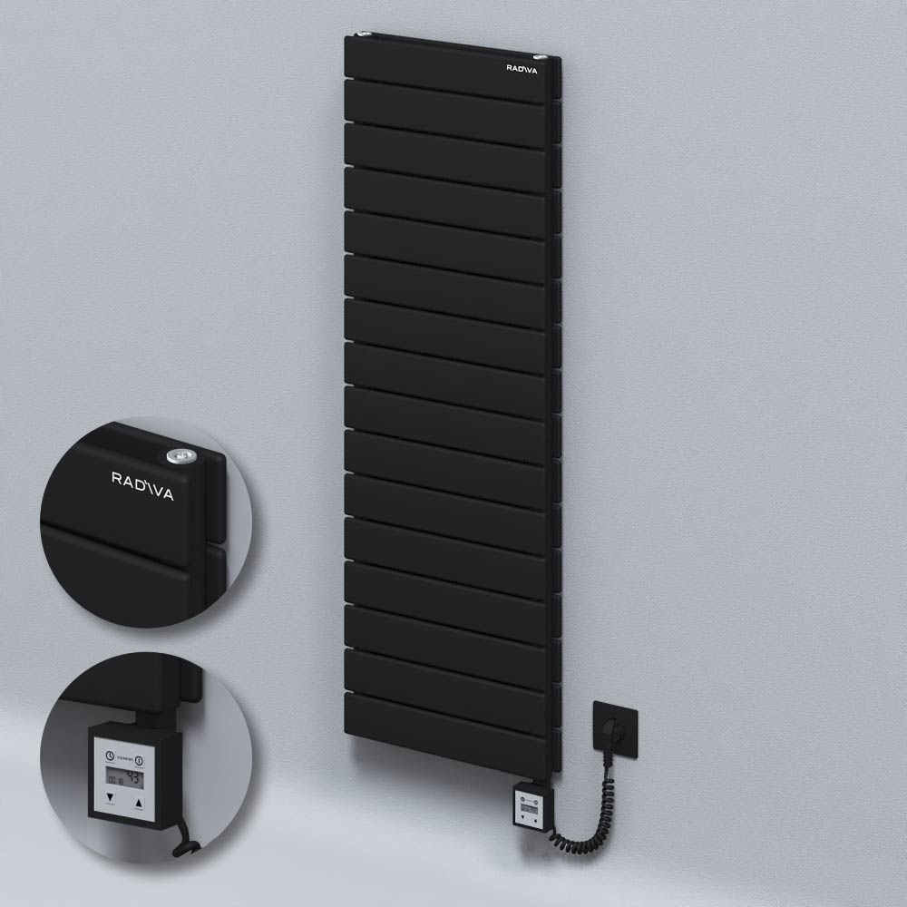 Type 20H Electric Steel Decorative Radiator 1180x400 Black (KTX3 Thermostat) 1000W Spiral Cable - 1