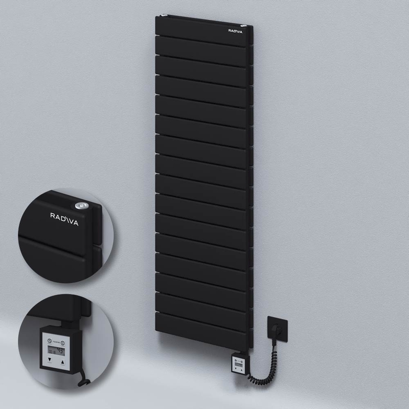 Type 20H Electric Steel Decorative Radiator 1180x400 Black (KTX3 Thermostat) 1000W Spiral Cable 