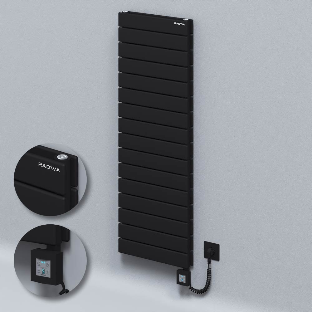 Type 20H Electric Steel Decorative Radiator 1180x400 Black (KTX4 Thermostat) 1000W Spiral Cable - 1