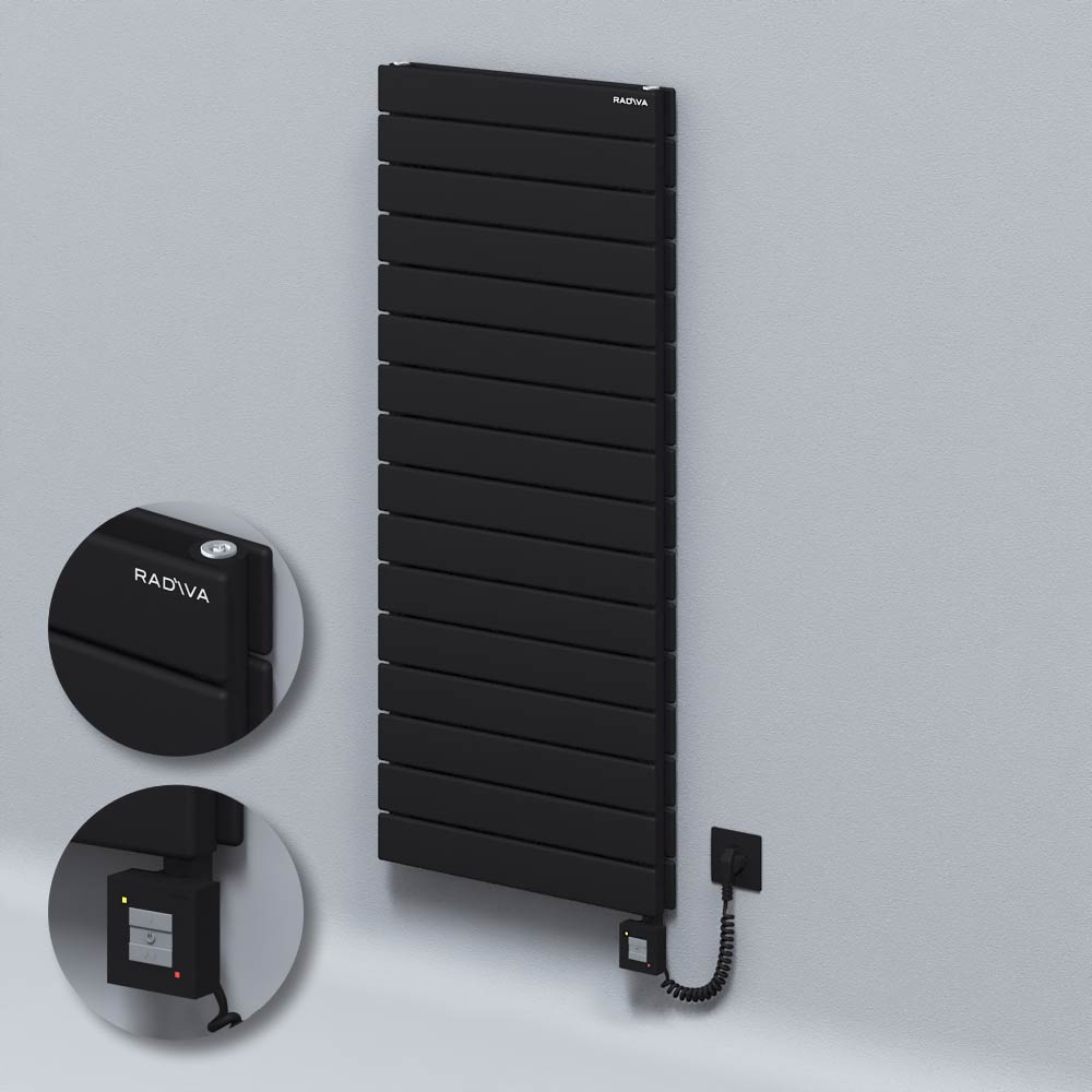 Type 20H Electric Steel Decorative Radiator 1180x500 Black (KTX1 Thermostat) 1000W Spiral Cable - 1