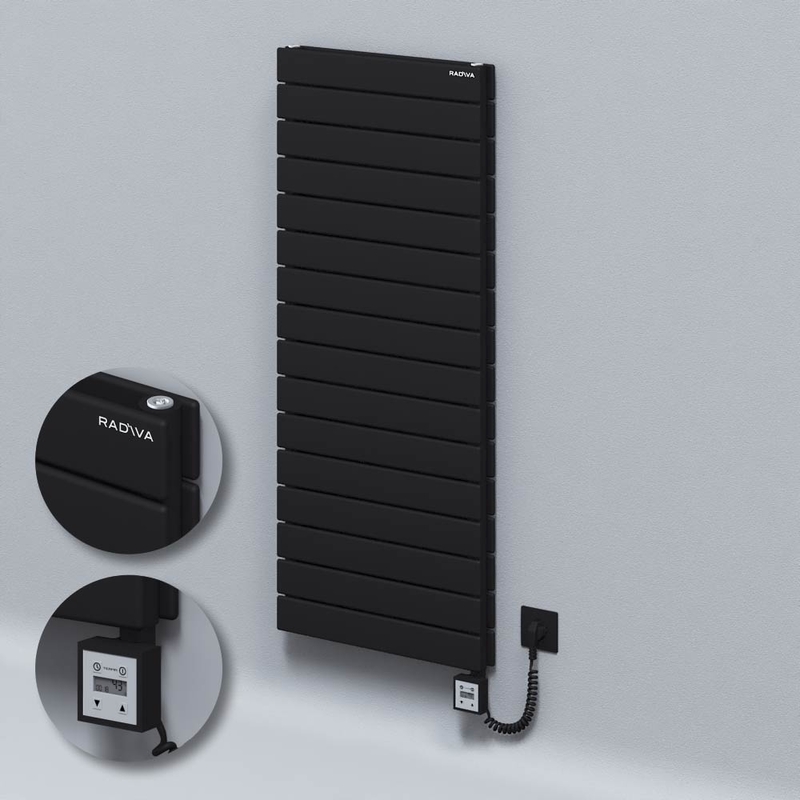 Type 20H Electric Steel Decorative Radiator 1180x500 Black (KTX3 Thermostat) 1000W Spiral Cable 
