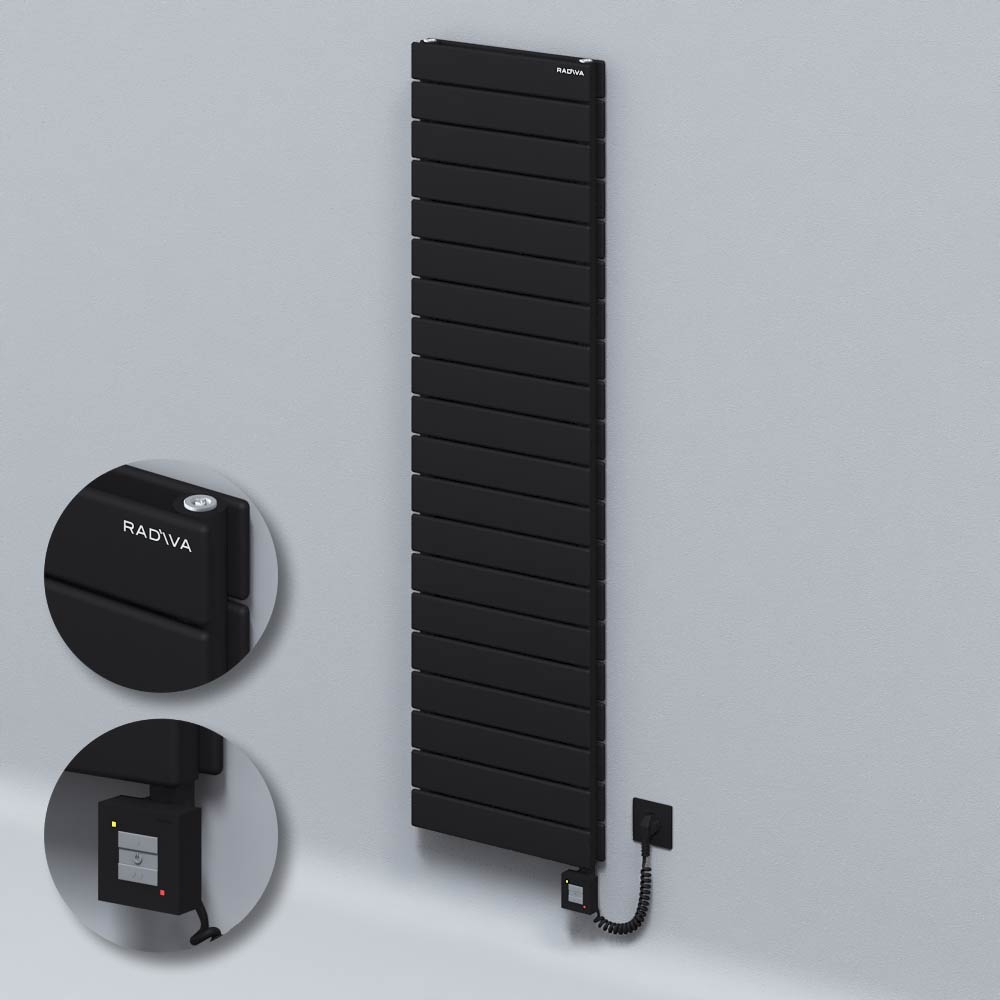 Type 20H Electric Steel Decorative Radiator 1476x400 Black (KTX1 Thermostat) 1000W Spiral Cable - 1