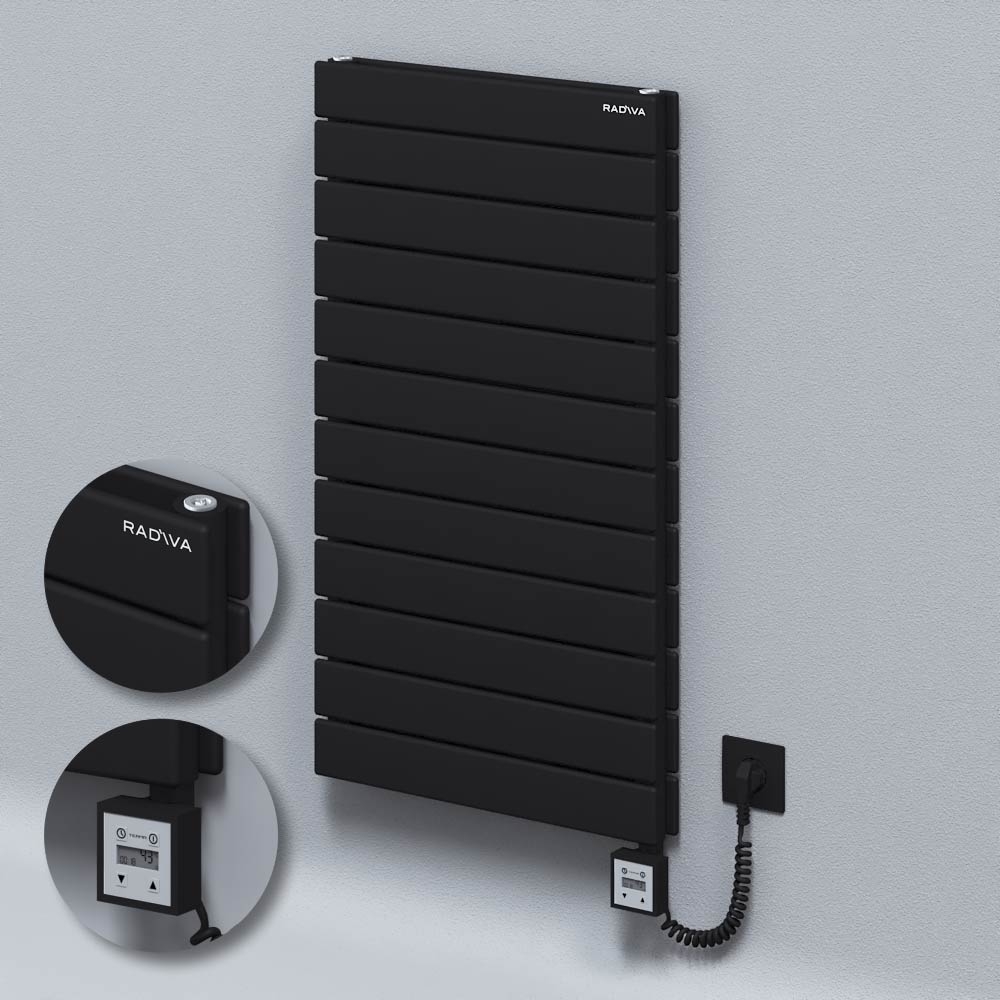 Type 20H Electric Steel Decorative Radiator 884x500 Black (KTX3 Thermostat) 1000W Spiral Cable - 1