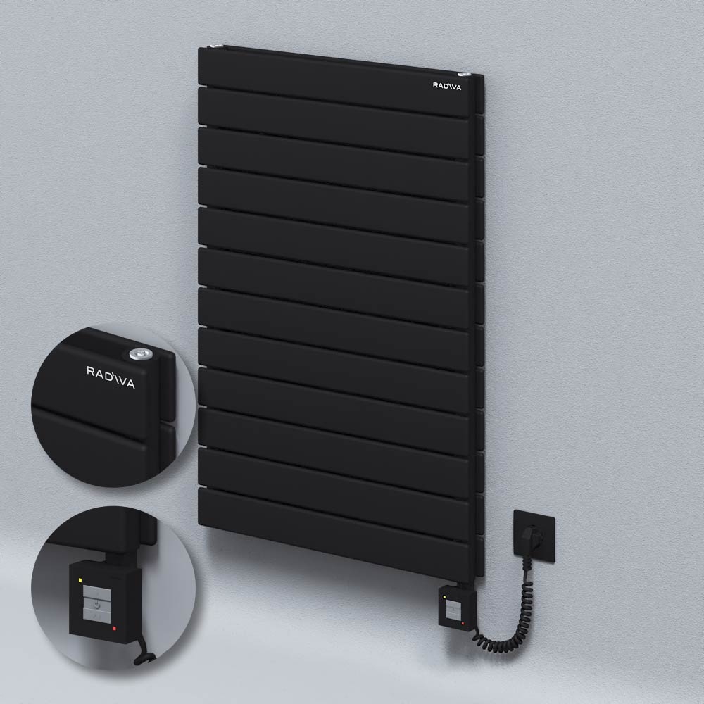 Type 20H Electric Steel Decorative Radiator 884x600 Black (KTX1 Thermostat) 1000W Spiral Cable - 1