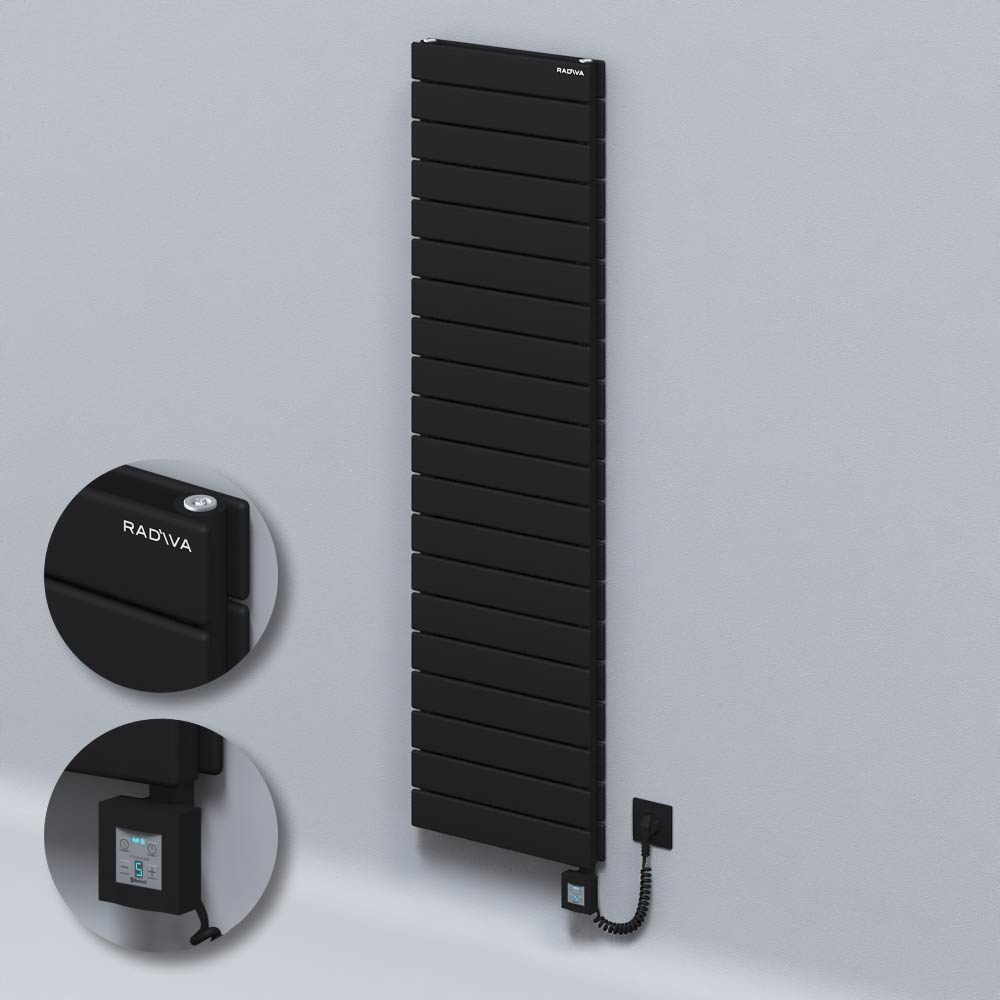 Type 20H Electric Steel Radiateur Décoratif 1476x400 Noir (KTX4 Thermostat) 1000W Câble spiralé - 1