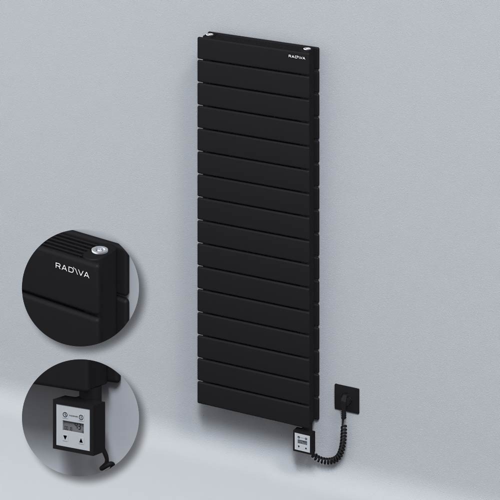 Type 21H Electric Steel Decorative Radiator 1180x400 Black (KTX3 Thermostat) 1000W Spiral Cable - 1