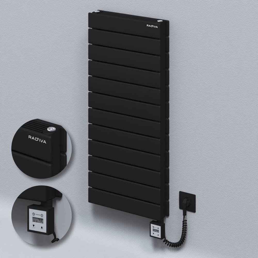 Type 21H Electric Steel Decorative Radiator 884x400 Black (KTX3 Thermostat) 1000W Spiral Cable - 1