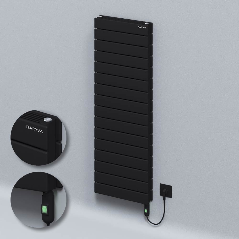 Type 21H Electric Steel Radiateur Décoratif 1180x400 Noir (Bouton Marche/Arrêt) 900W - 1