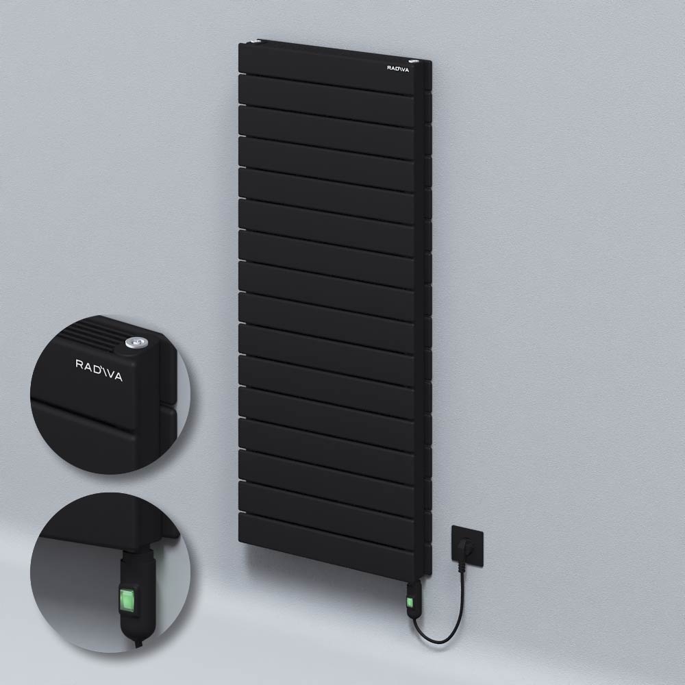 Type 21H Electric Steel Radiateur Décoratif 1180x500 Noir (Bouton Marche/Arrêt) 1200W - 1