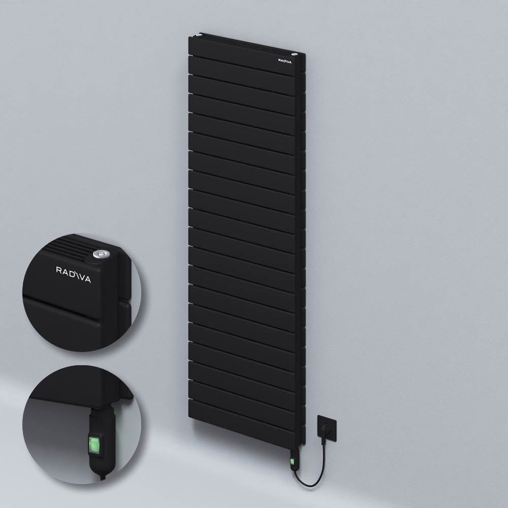 Type 21H Electric Steel Radiateur Décoratif 1476x500 Noir (Bouton Marche/Arrêt) 1500W - 1