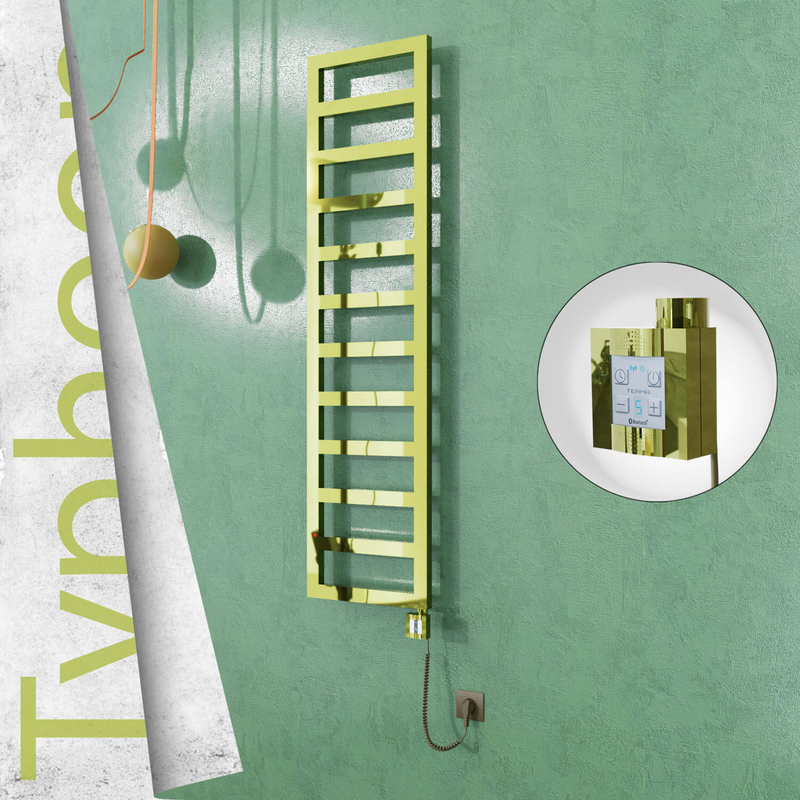 Typhoon Electric Stainless Steel Towel Rail 400x1020 Gold (KTX4 Thermostat) 300W Spiral Cable