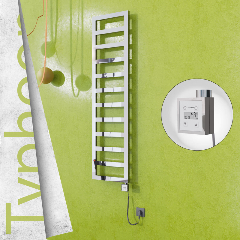 Typhoon Electric Stainless Steel Towel Rail 400x1020 Mirror Polished (KTX3 Thermostat) 300W Spiral Cable