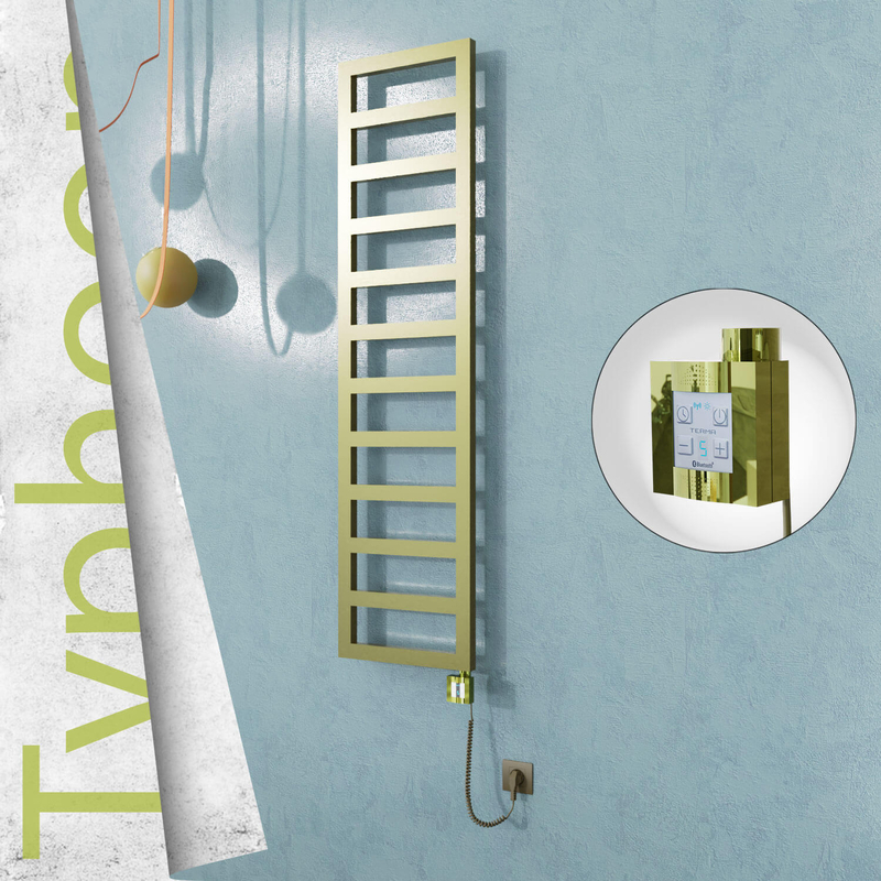 Typhoon Electric Stainless Steel Towel Rail 400x1020 Satin Gold (KTX4 Thermostat) 300W Spiral Cable