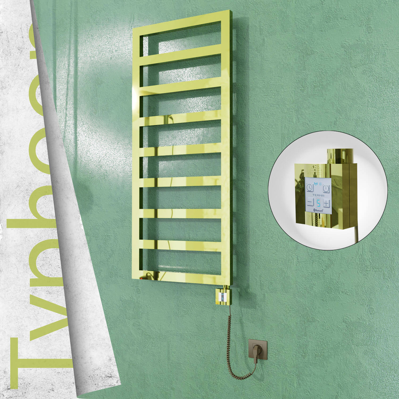 Typhoon Electric Stainless Steel Towel Rail 400x1160 Gold (KTX4 Thermostat) 300W Spiral Cable