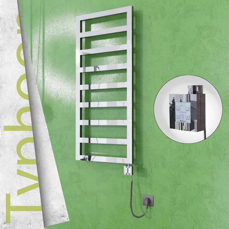 Typhoon Electric Stainless Steel Towel Rail 400x1160 Mirror Polished (KTX4 Thermostat) 300W Spiral Cable