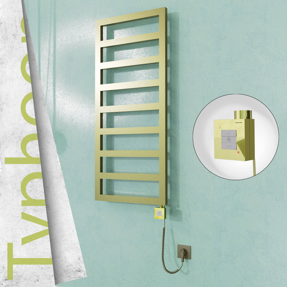 Typhoon Electric Stainless Steel Towel Rail 400x1160 Satin Gold (KTX1 Thermostat) 300W Spiral Cable - 1