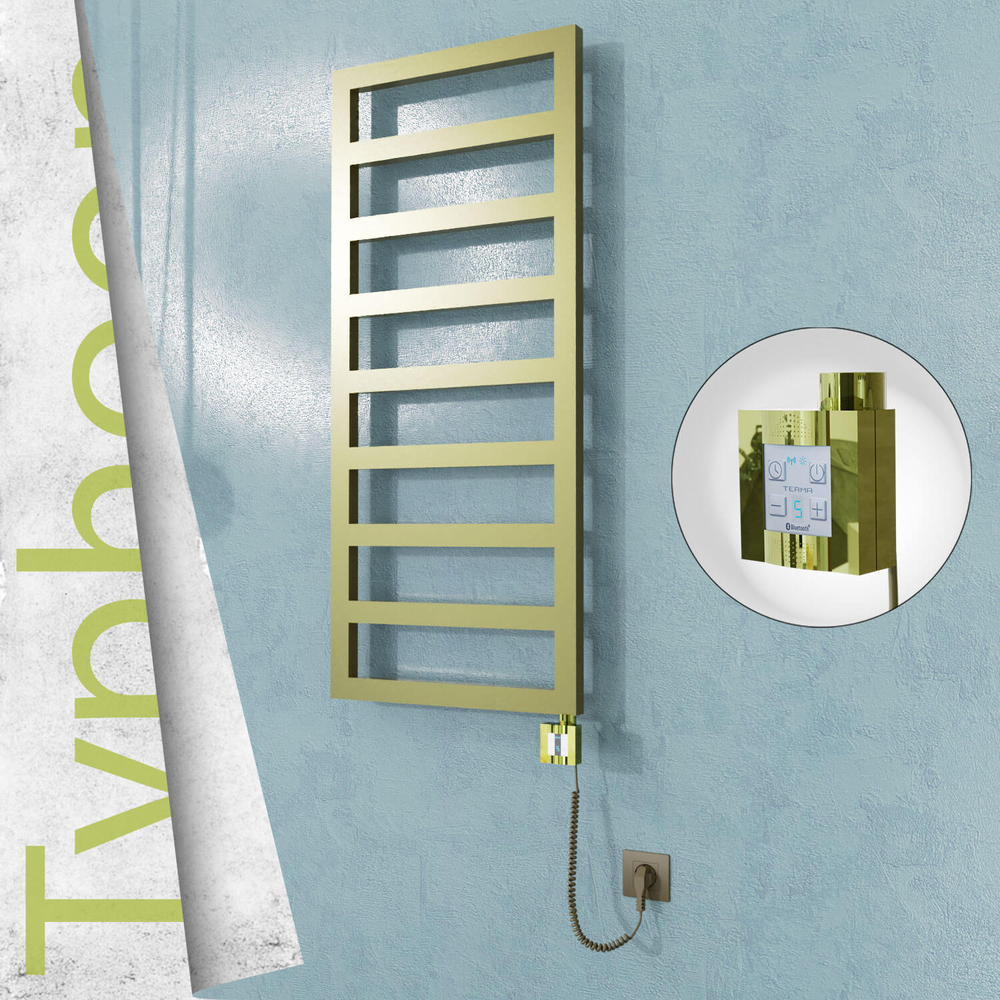 Typhoon Electric Stainless Steel Towel Rail 400x1160 Satin Gold (KTX4 Thermostat) 300W Spiral Cable - 1