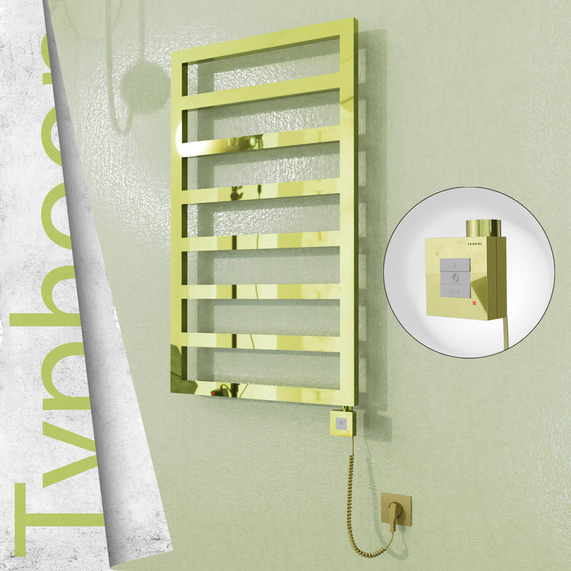 Typhoon Electric Stainless Steel Towel Rail 400x1580 Gold (KTX1 Thermostat) 300W Spiral Cable
